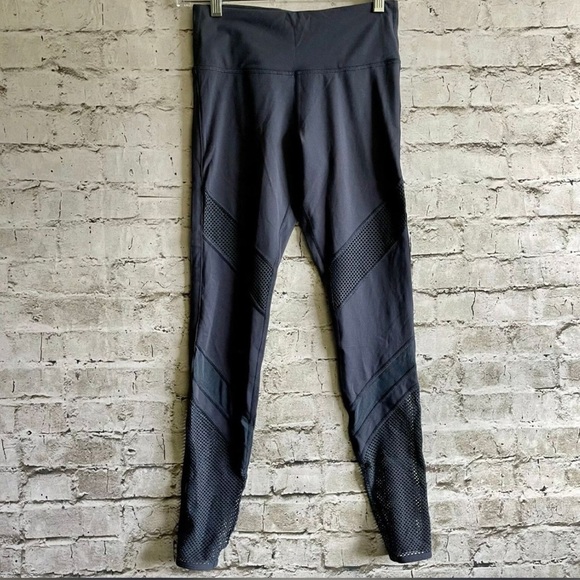 Lorna Jane Navy Blue Mesh Diagonal Panels Yoga Compression Run Leggings Small - Picture 2 of 2
